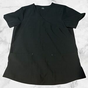 Womens Black V-Neck Scrub Top w Pockets